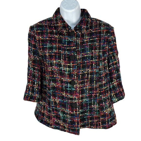 Coldwater Creek Multicolored Tweed Jacket 12P Womens 3/4 Sleeve Button Front - Picture 1 of 6